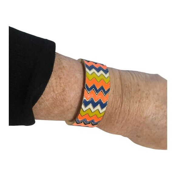 Enamel Chevron Stretch Bracelet Elastic Metal Retro Vintage Colorful Diva Hippie - Picture 1 of 10